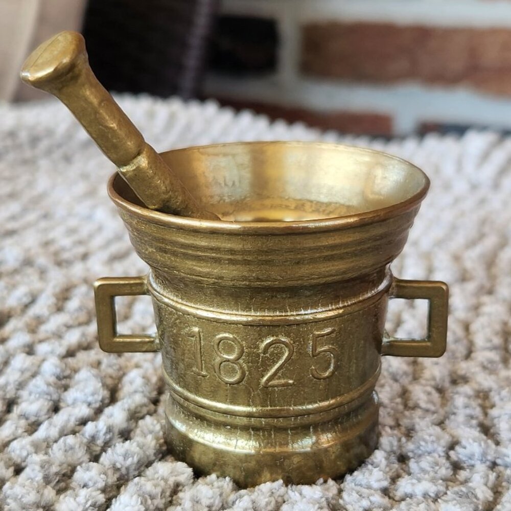 Small Vintage Solid Brass Mortar with Pestle